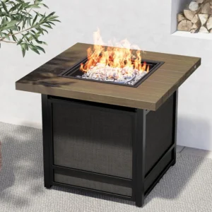 Grand Patio 29 Inch Propane Fire Pit, Outdoor Fire Pit Wood Grain Square Smokeless Firepit Table with Sling Base, Light Brown Ta