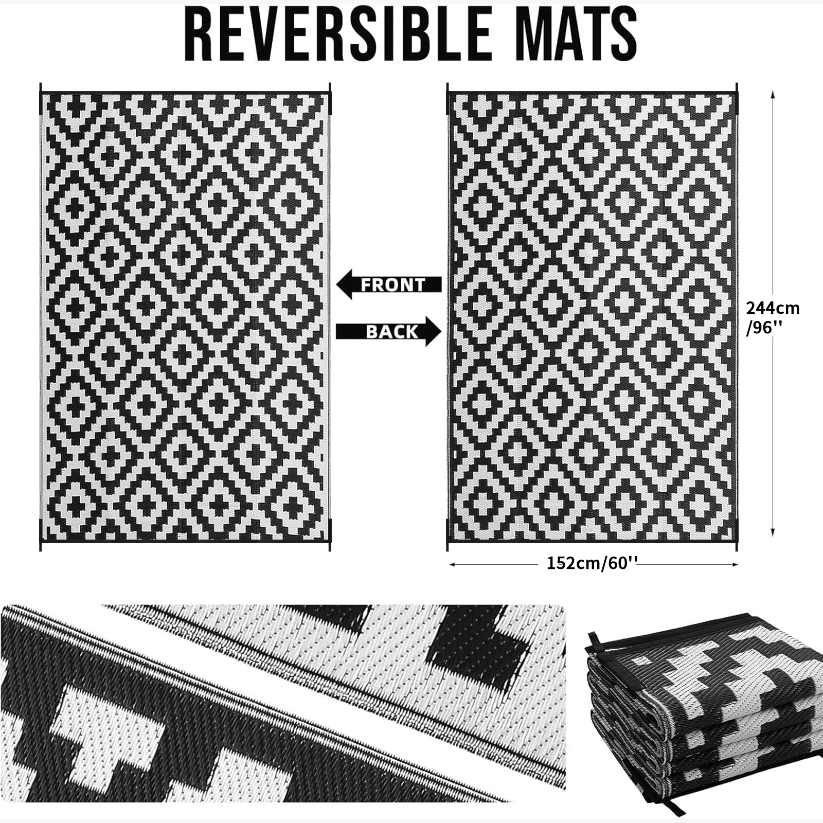 152x244CM Outdoor Rug for Patio Waterproof Anti-slip Plastic Straw Garden Mat Carpet UV Resistant Rugs for Camping Beach Picnic - Image 5