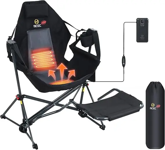 Cozy Electric Warming Hammock Camping Chair with Footrest, Portable Heated Seat with Power Supply, Relaxing Rocking Swing Seats, - Image 7