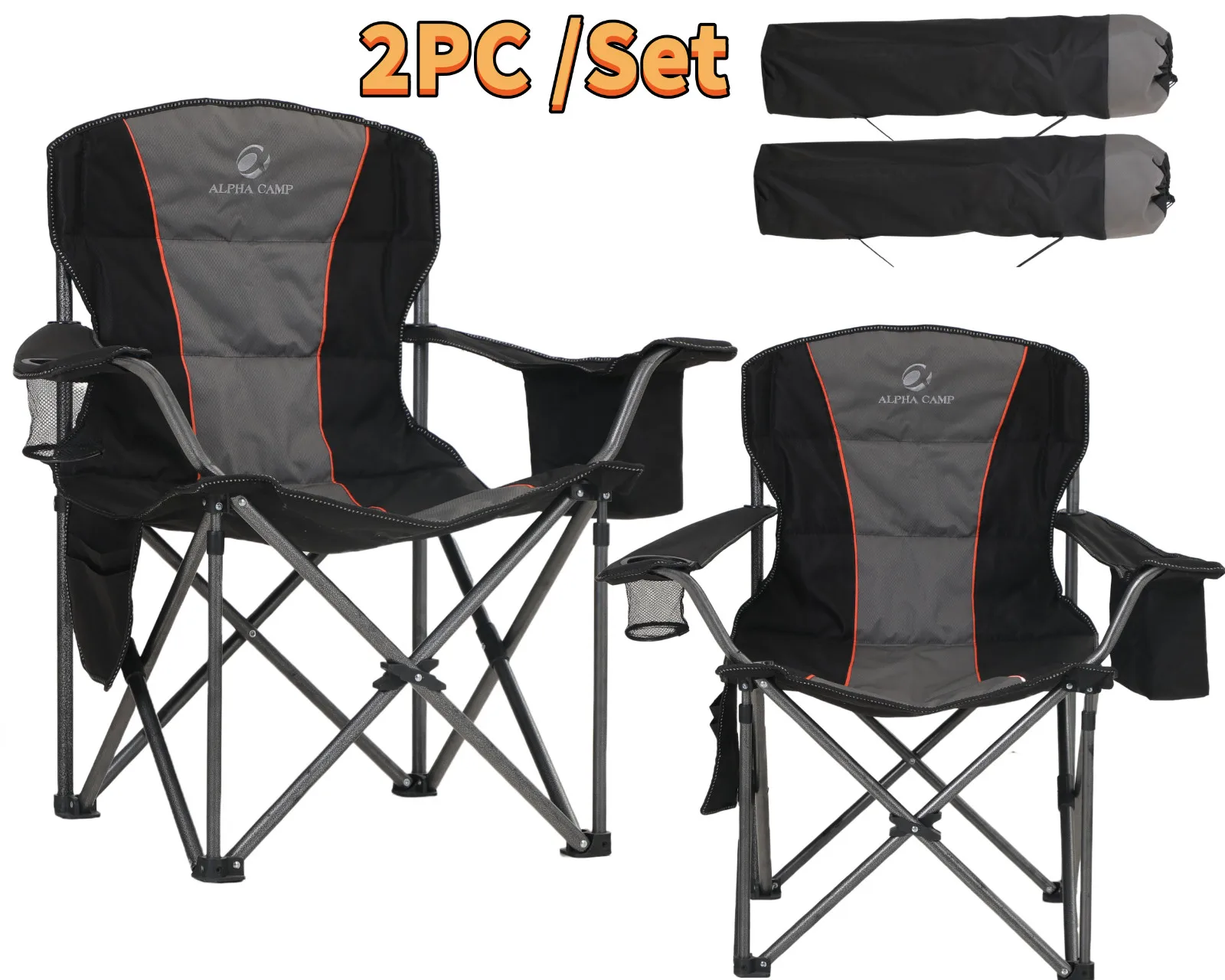 camping chair2 Pack Portable Camping Chairs Heavy Duty Foldable Outdoor Chair with Cup Holder Extra Large Seating for Hiking - Image 2