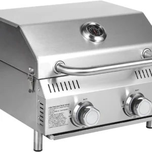 Tabletop Gas Grill 2 Burners, 20,000 BTUs Stainless Steel Portable Propane Grill with Legs for Outdoor Patio Backyard Camping, T