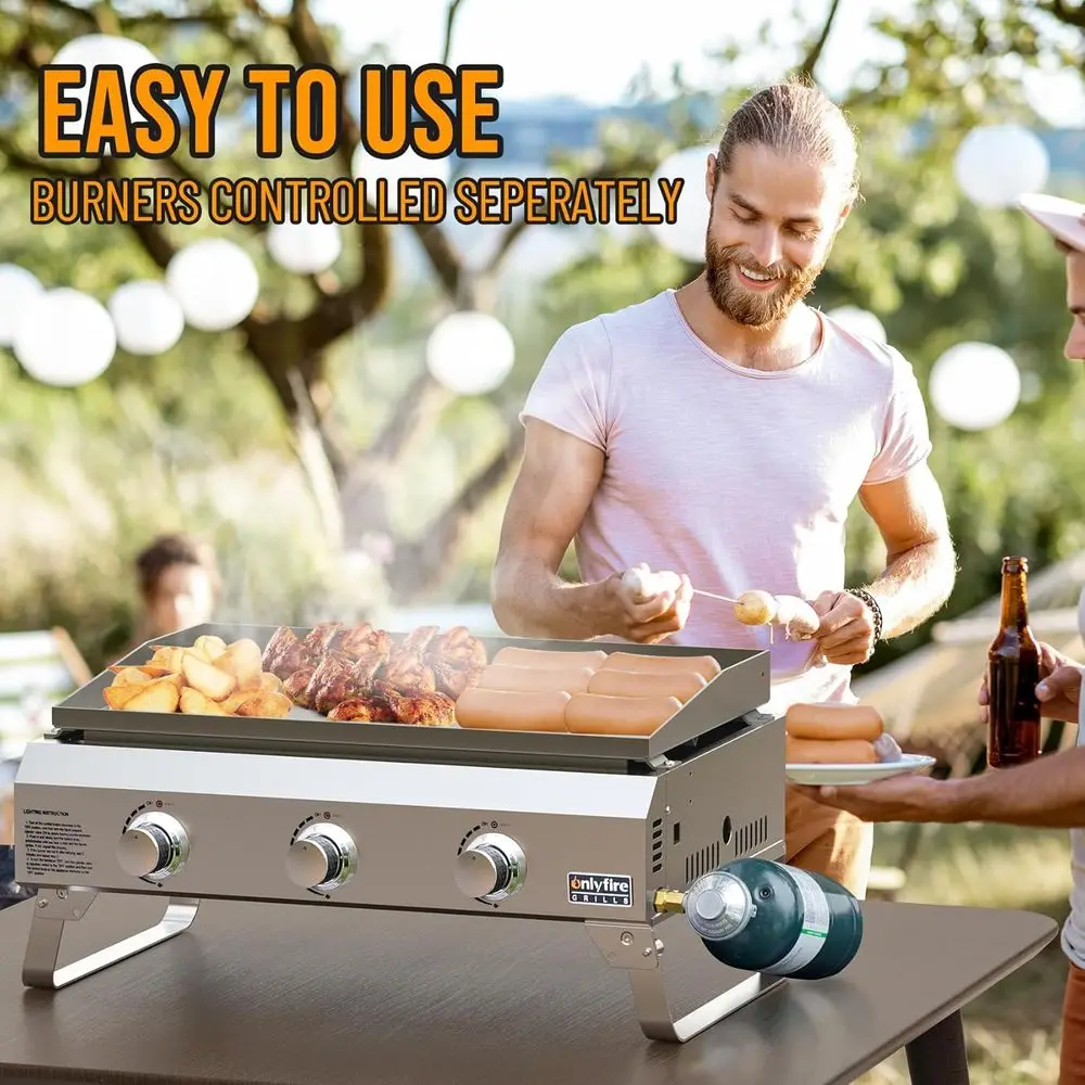 Portable 3-Burner Propane Gas Griddle with Foldable Legs, Stainless Steel Outdoor Cooking Flat Top Grill for Patio, Camping, and - Image 5