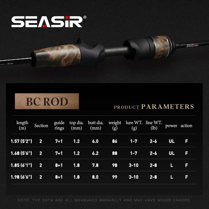 Seasir Stream Spining Baitcasting Fihsing Rods Ultralight Carbon Solid Wood Handle Fuji A+O 40T Carbon Cloth Lure Weight 1-10g - Image 2