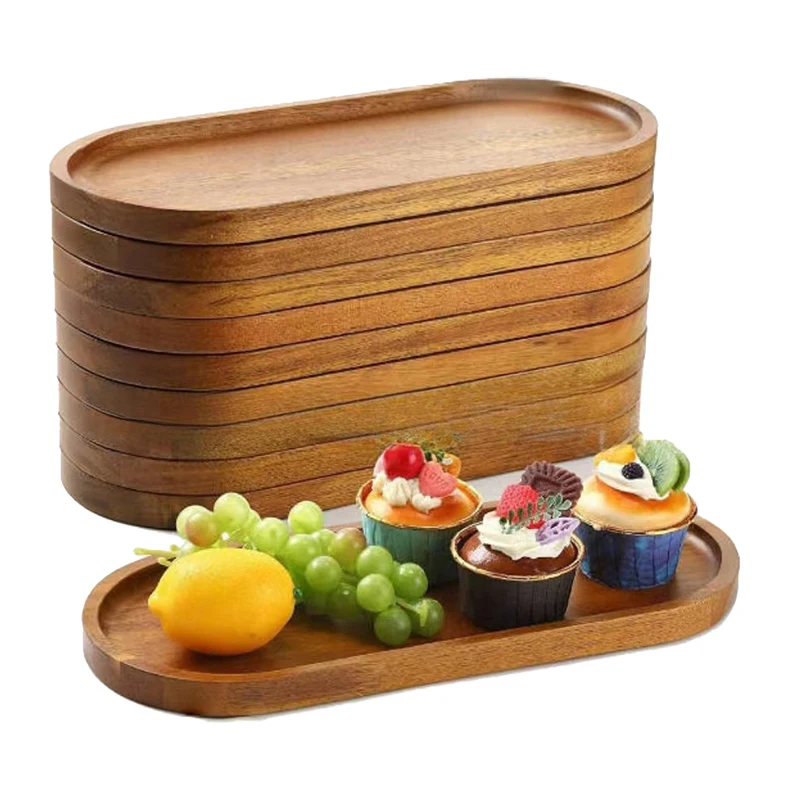 1PC Wooden Serving Trays Oval Wood Tray Platters for Serving Food Dishes Dinner Plates Solid Wood Round Dessert Plate - Image 6