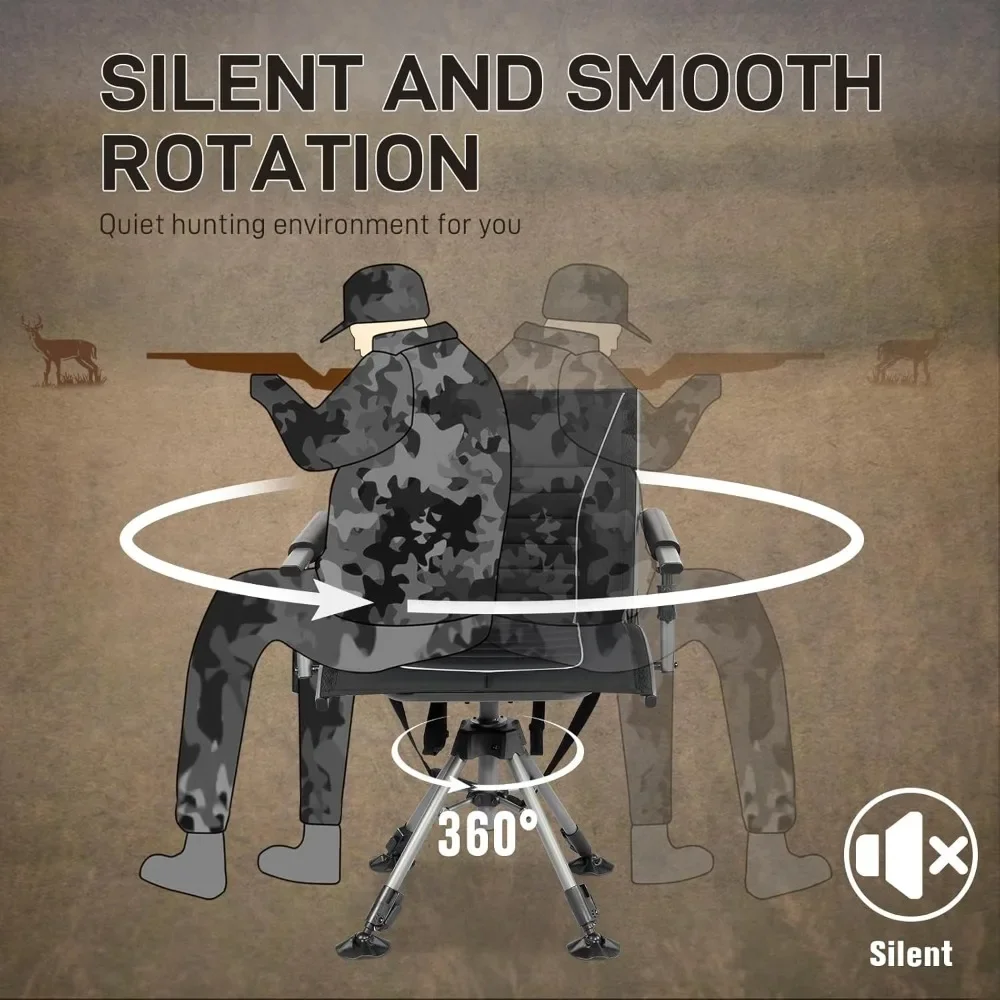 Customizable 360° Silent Swivel Hunting Chair for Blinds, Adjustable Folding Hunting Seats for Outdoor Activities, Fishing, Supp - Image 4
