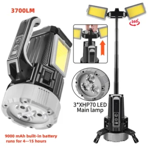 SQ-G18 3700LM Dual-Light Work Light | 9000mAh IPX4 LED Torch with Digital Display & 9 Modes for Camping, Jobsite, Emergency