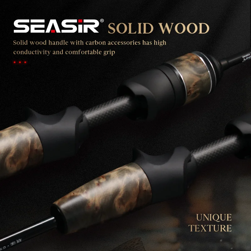 Seasir Stream Spining Baitcasting Fihsing Rods Ultralight Carbon Solid Wood Handle Fuji A+O 40T Carbon Cloth Lure Weight 1-10g - Image 5