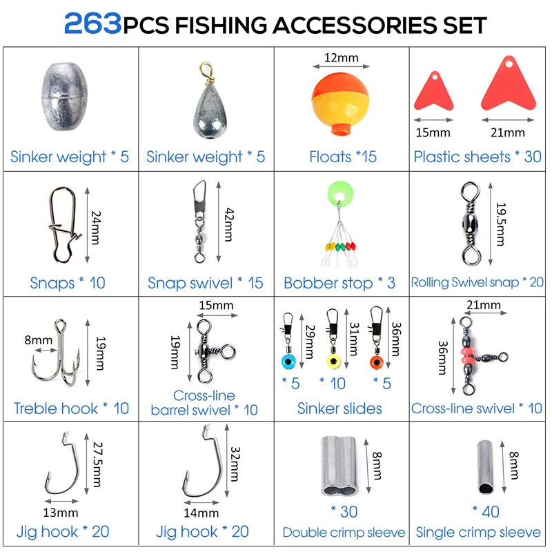 263pcs Outdoor Fishing Accessories Set With Tackle Box Including Plier Jig Hooks Sinker Weight Swivels Snaps Sinker Slides Kit - Image 2