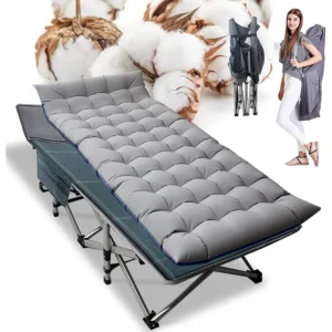 Folding Camping Cot W Mat for Adults Heavy Duty Outdoor Bed with Carry Bag 1200 D Layer Oxford Travel Camp Cots