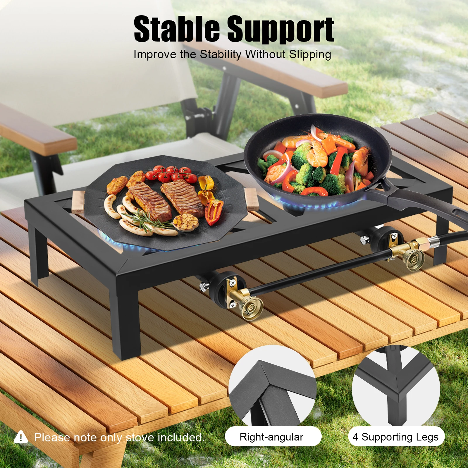8000W Portable Double Burner Outdoor Gas Stove Propane Cooker with Adjustable 0-10Psi Regulator Hose for Patio Camping, BBQ - Image 4