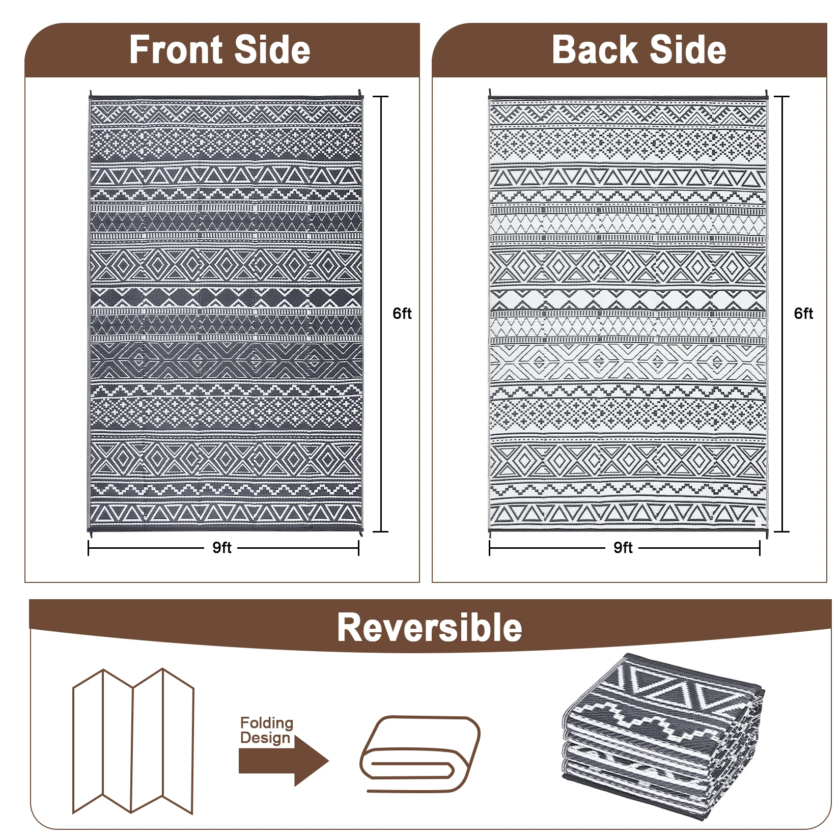 Outdoor Rug 5x8 Waterproof Reversible Patio Rug Outside Plastic RV Rug Boho Camping Rug for Camper Porch Balcony Backyard Picnic - Image 5