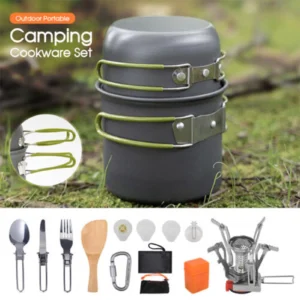 1-2 Person Camping Cookware Set Outdoor Tableware Aluminum Pot Hiking Backpacking Gear with Cutlery Portable Outdoor Cooking Kit