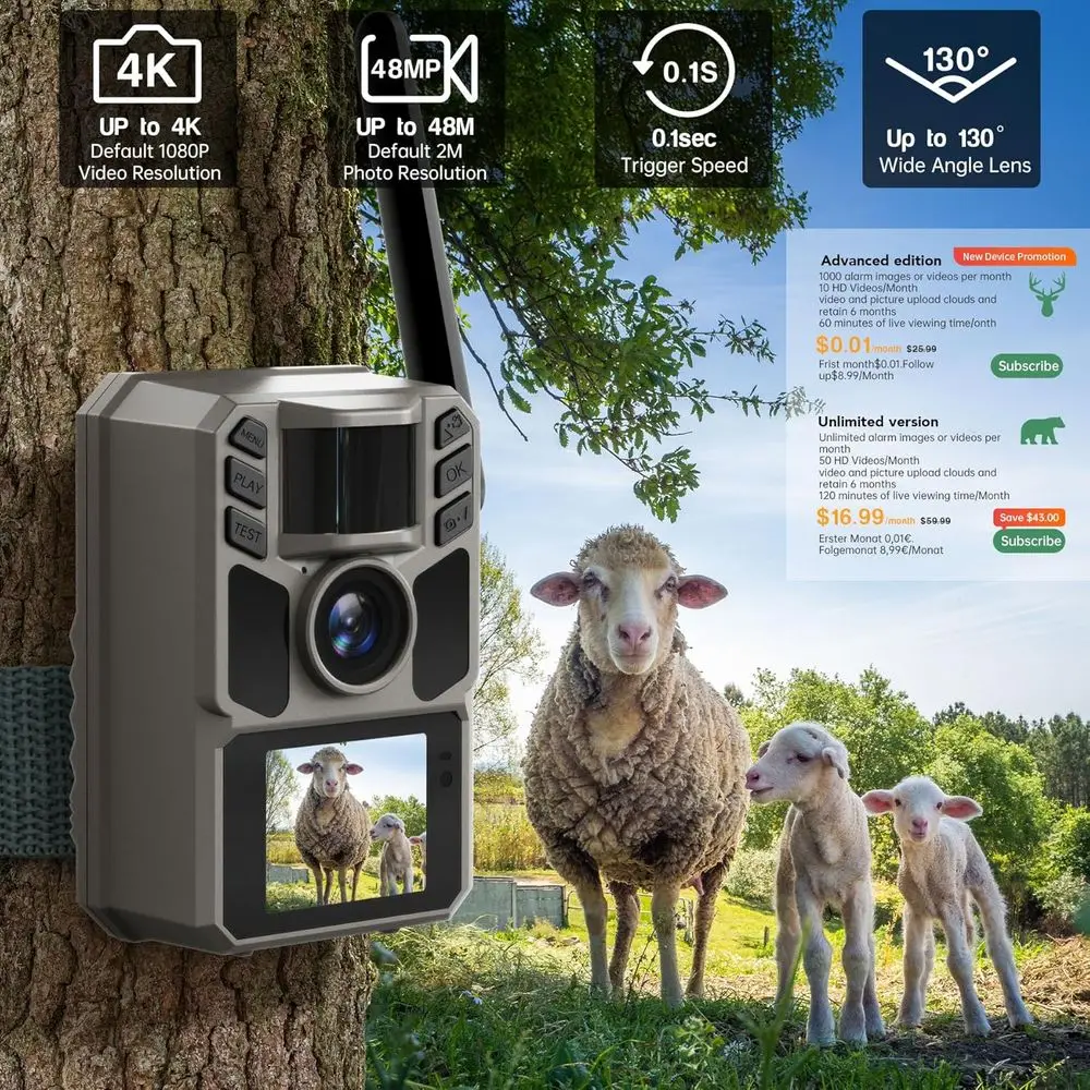4G Solar Trail Camera with 48MP Photos, 4K Video, Night Vision, 7500mAh Battery for Wildlife Hunting and Scouting - Image 4