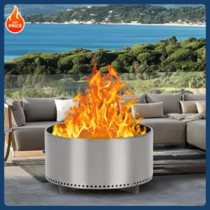 [Limited Time Offer!]27" Smokeless Fire Pit with Air Switch, Wood Burning Portable Stainless Steel Outdoor Firepit with Stand an