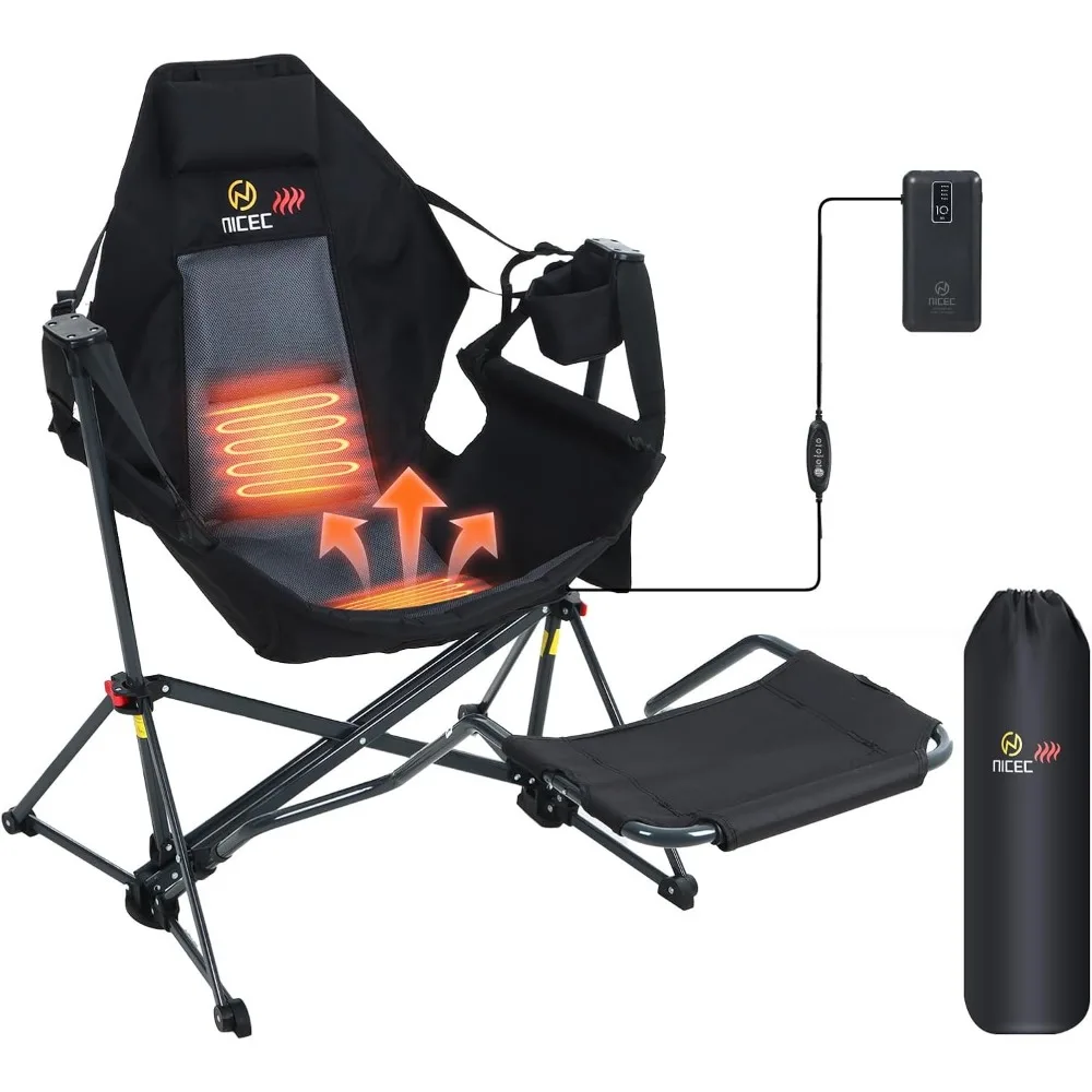 Cozy Electric Warming Hammock Camping Chair with Footrest, Portable Heated Seat with Power Supply, Relaxing Rocking Swing Seats,