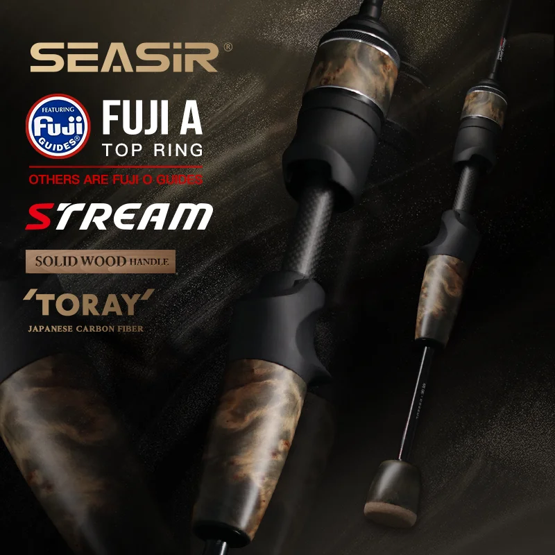 Seasir Stream Spining Baitcasting Fihsing Rods Ultralight Carbon Solid Wood Handle Fuji A+O 40T Carbon Cloth Lure Weight 1-10g