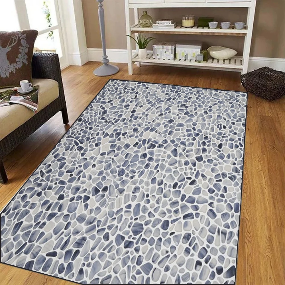 Blue Abstract Rug Stone Road Pattern Outdoor Non-Slip Mat Patio Garden RV Camping Durable Polyester Indoor Outdoor Holiday Decor - Image 3