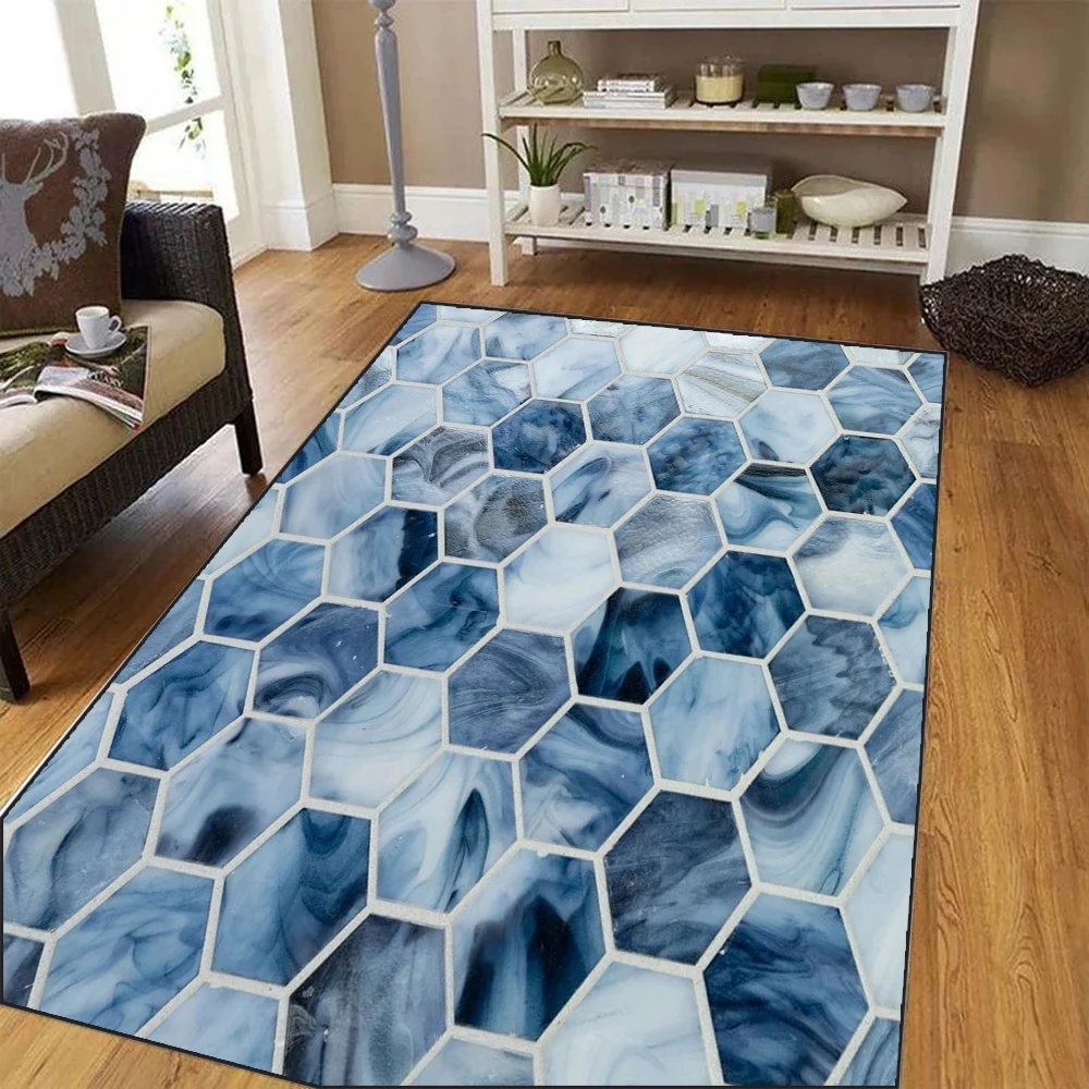 Blue Abstract Rug Stone Road Pattern Outdoor Non-Slip Mat Patio Garden RV Camping Durable Polyester Indoor Outdoor Holiday Decor - Image 8