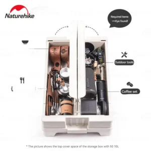 Naturehike Folding Camping Table Box 25L/50L Waterproof Storage Organizer Basket With Desktop Board Outdoor Indoor Portable