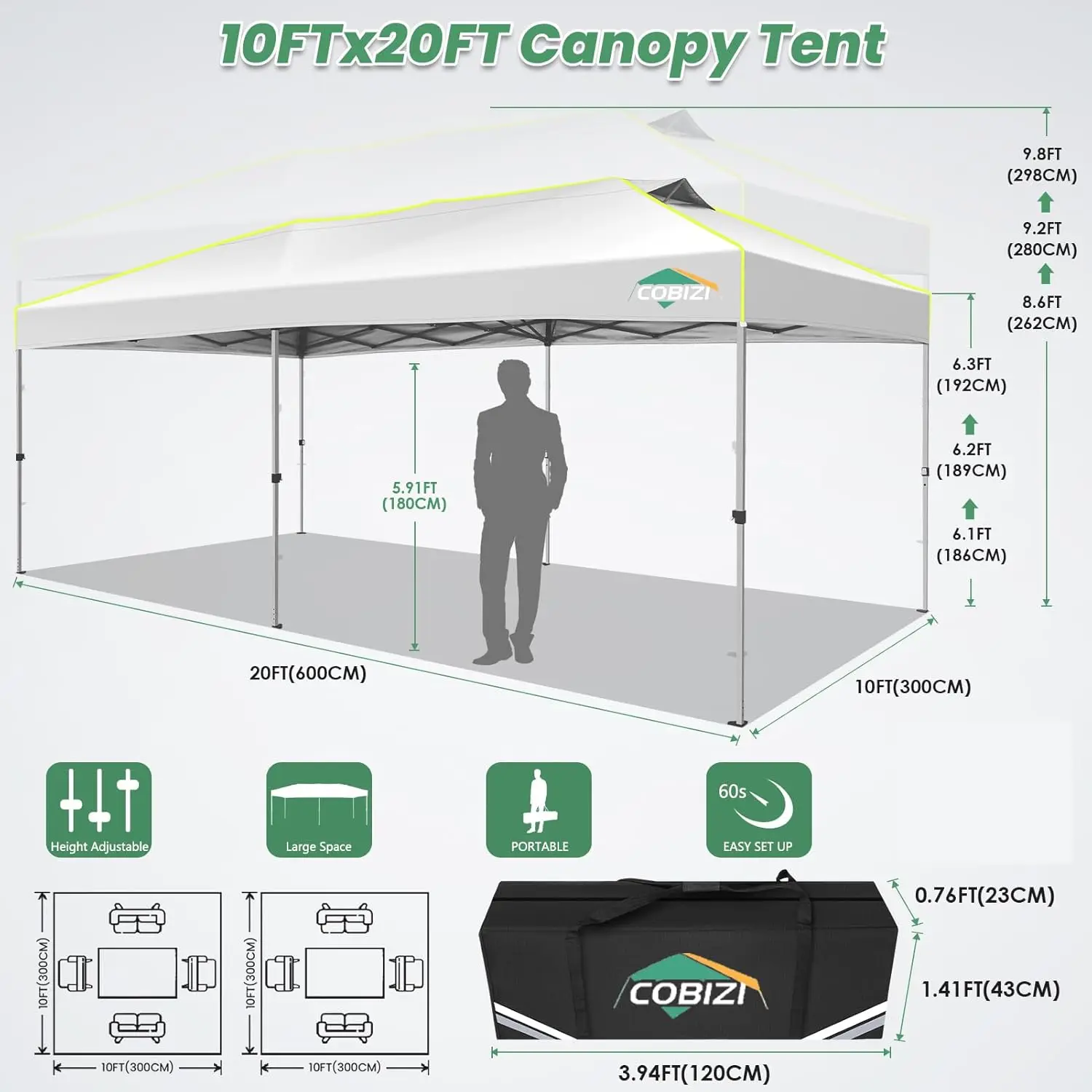 10x20 Pop Up Canopy Tent Without Removable Sidewalls, One Push Party Tent Outdoor Waterproof Event Canopy with Air Vent for Par