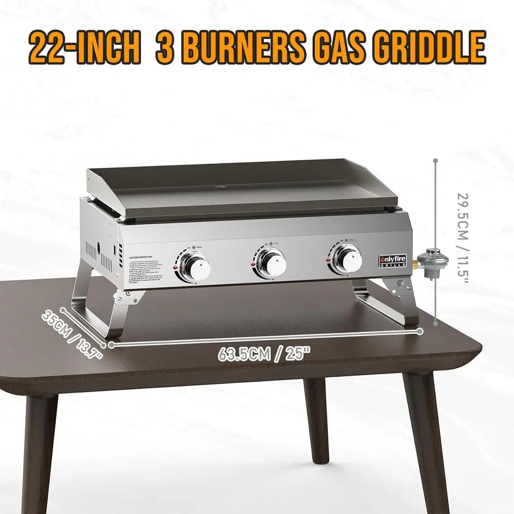 Portable 3-Burner Propane Gas Griddle with Foldable Legs, Stainless Steel Outdoor Cooking Flat Top Grill for Patio, Camping, and - Image 2