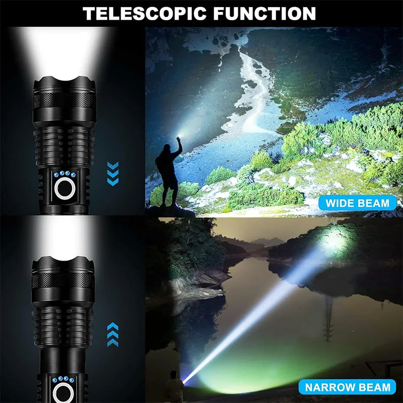 High Power Rechargeable LED Tactical Flashlight Aluminum Alloy Telescopic Zoom Torch Lamp for Outdoor Camping Fishing - Image 3