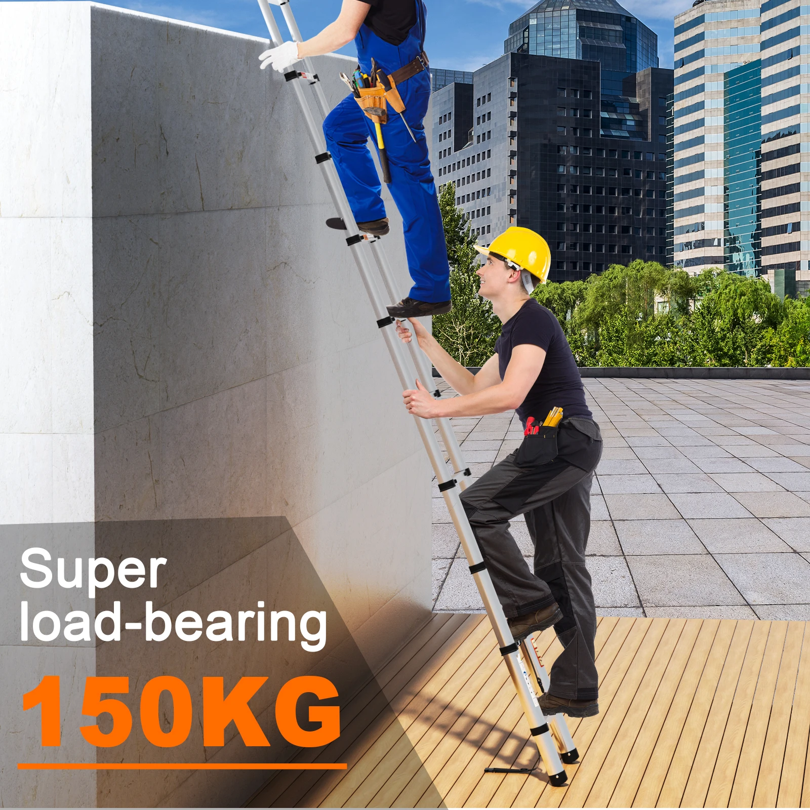 Telescopic Ladder 10.5 FT 3.2M Multi-Purpose Stainless Steel Extendable with Anti-Slip Feet,EN131 Portable Sturdy Loft Ladder - Image 6