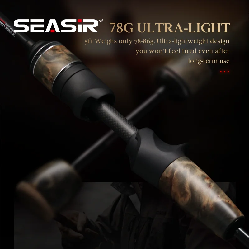 Seasir Stream Spining Baitcasting Fihsing Rods Ultralight Carbon Solid Wood Handle Fuji A+O 40T Carbon Cloth Lure Weight 1-10g - Image 6