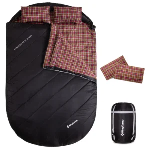 KingCamp Double Sleeping Bag for Adults, Queen Size 2 Person XXL Flannel Sleeping Bag, Waterproof Lightweight Flannel Quilt with