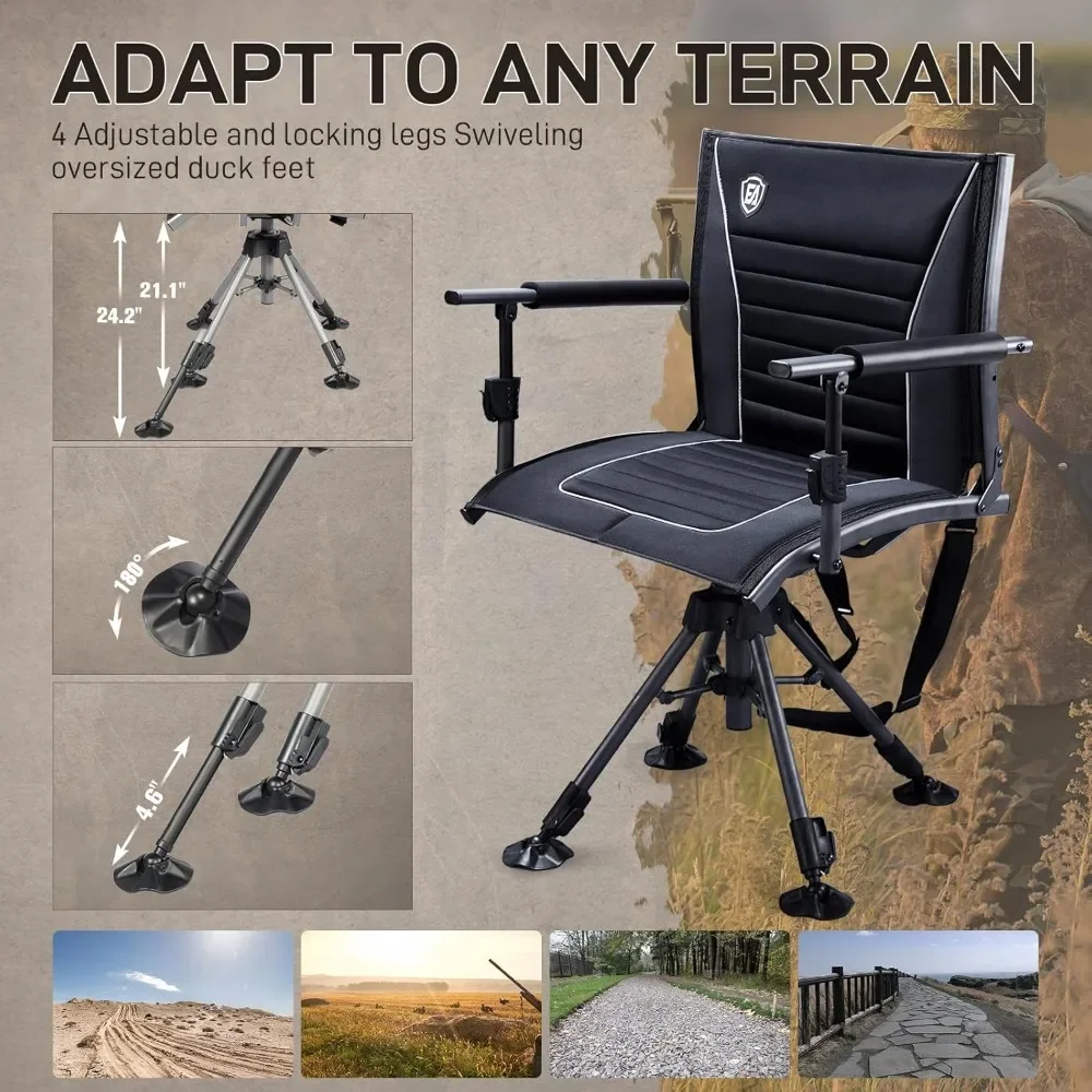 Customizable 360° Silent Swivel Hunting Chair for Blinds, Adjustable Folding Hunting Seats for Outdoor Activities, Fishing, Supp - Image 5