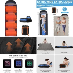 Adult Backpacking Sleeping Bags Waterproof Electric Heating with USB Rechargeable Temperature Control for Outdoor Adventure