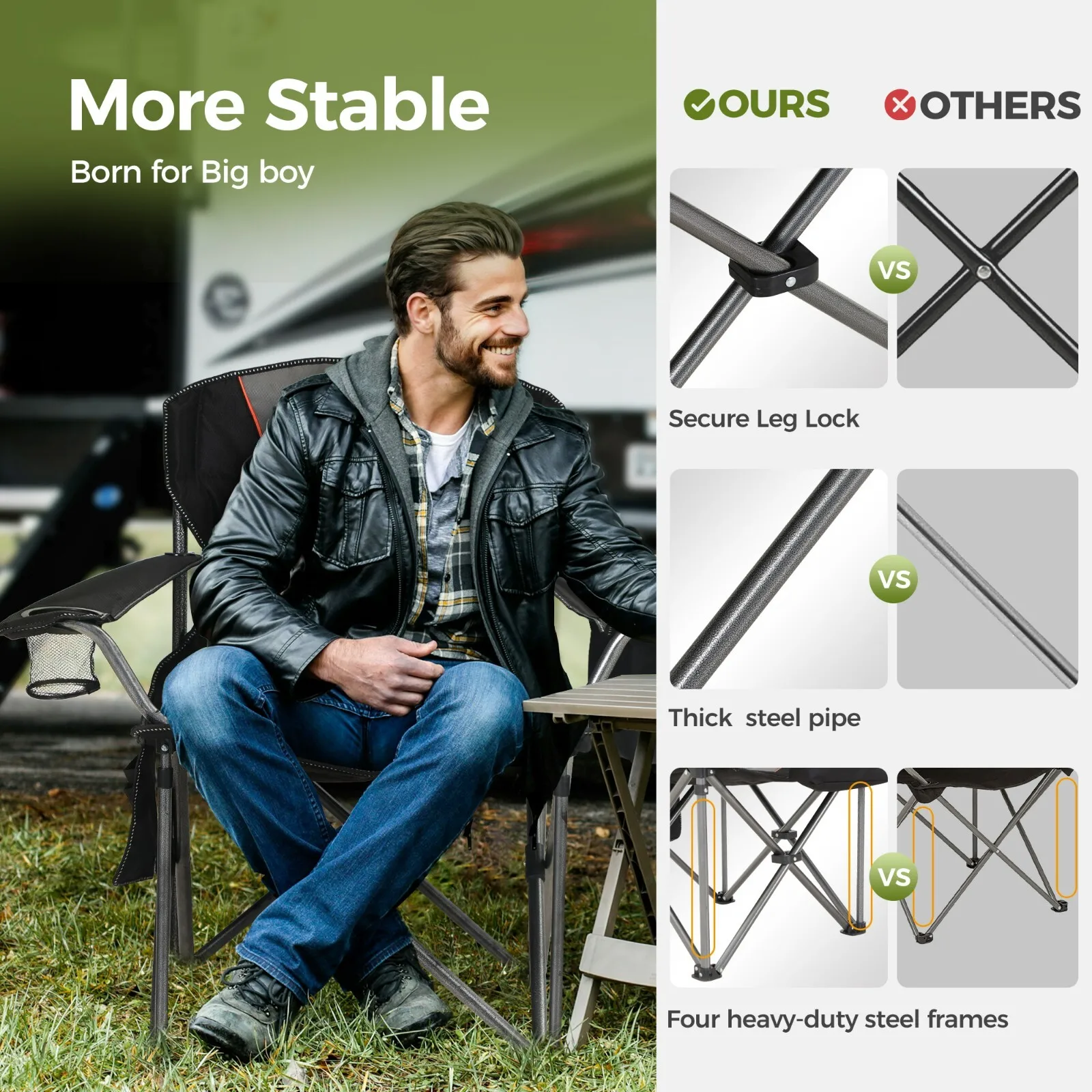 camping chair2 Pack Portable Camping Chairs Heavy Duty Foldable Outdoor Chair with Cup Holder Extra Large Seating for Hiking - Image 6