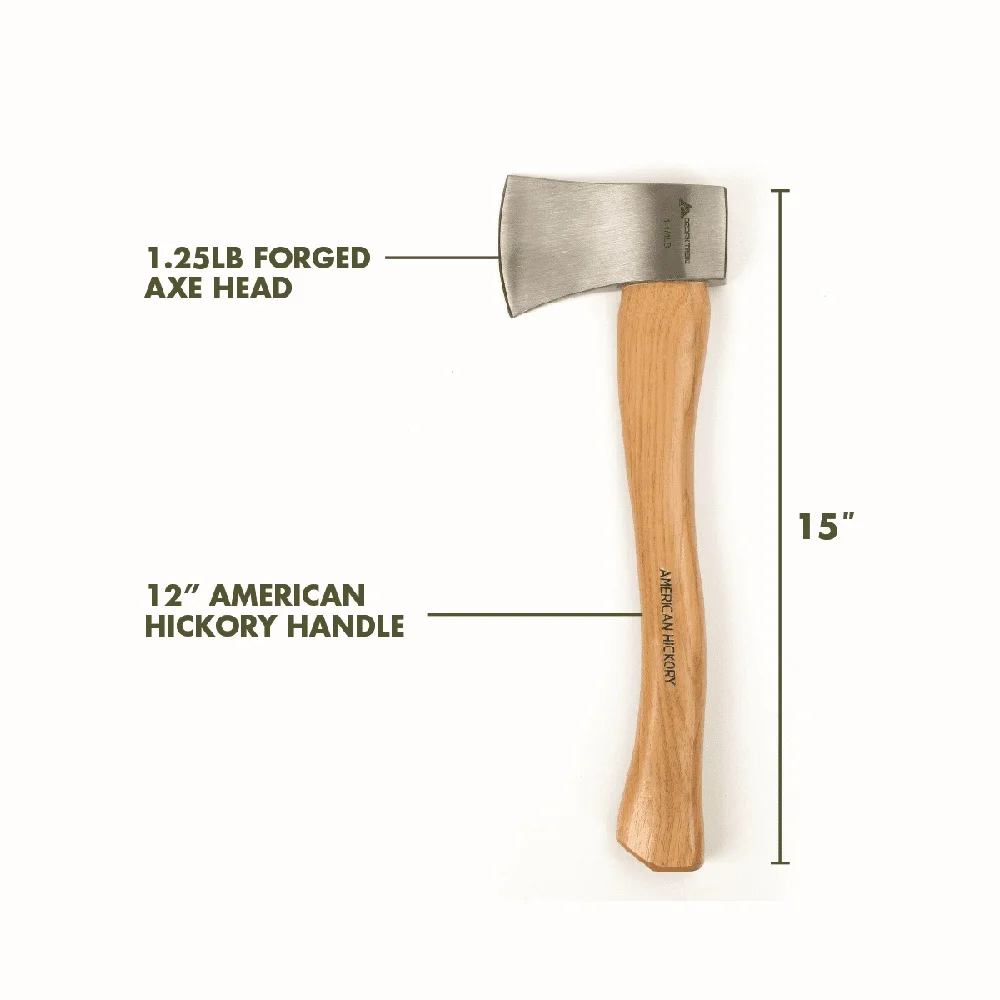 1.25 lb Hatchet Axe with 12 Inch Hickory Handle Camping Outdoor Survival Gardening and Kindling Tool - Image 3