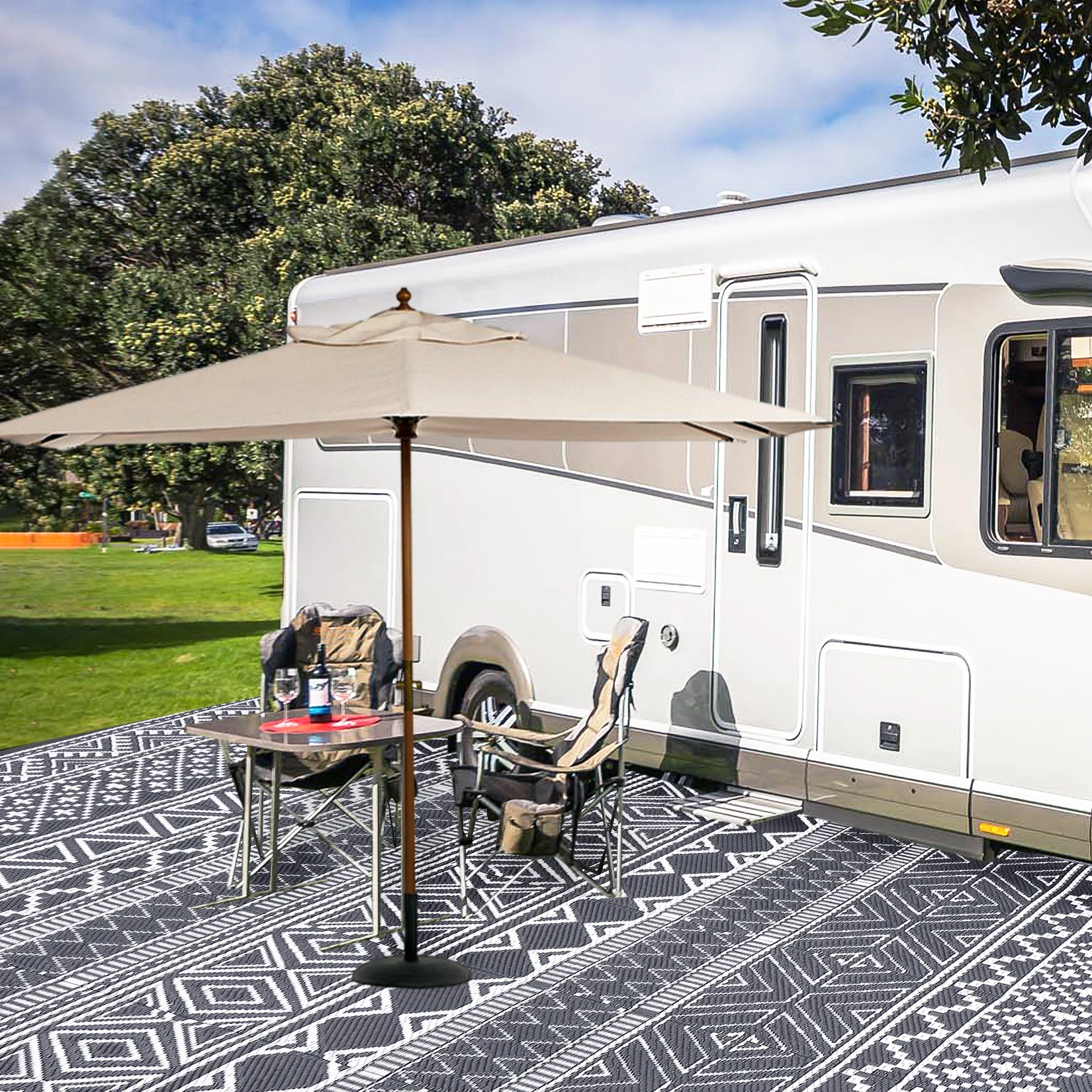 Outdoor Rug 5x8 Waterproof Reversible Patio Rug Outside Plastic RV Rug Boho Camping Rug for Camper Porch Balcony Backyard Picnic - Image 6