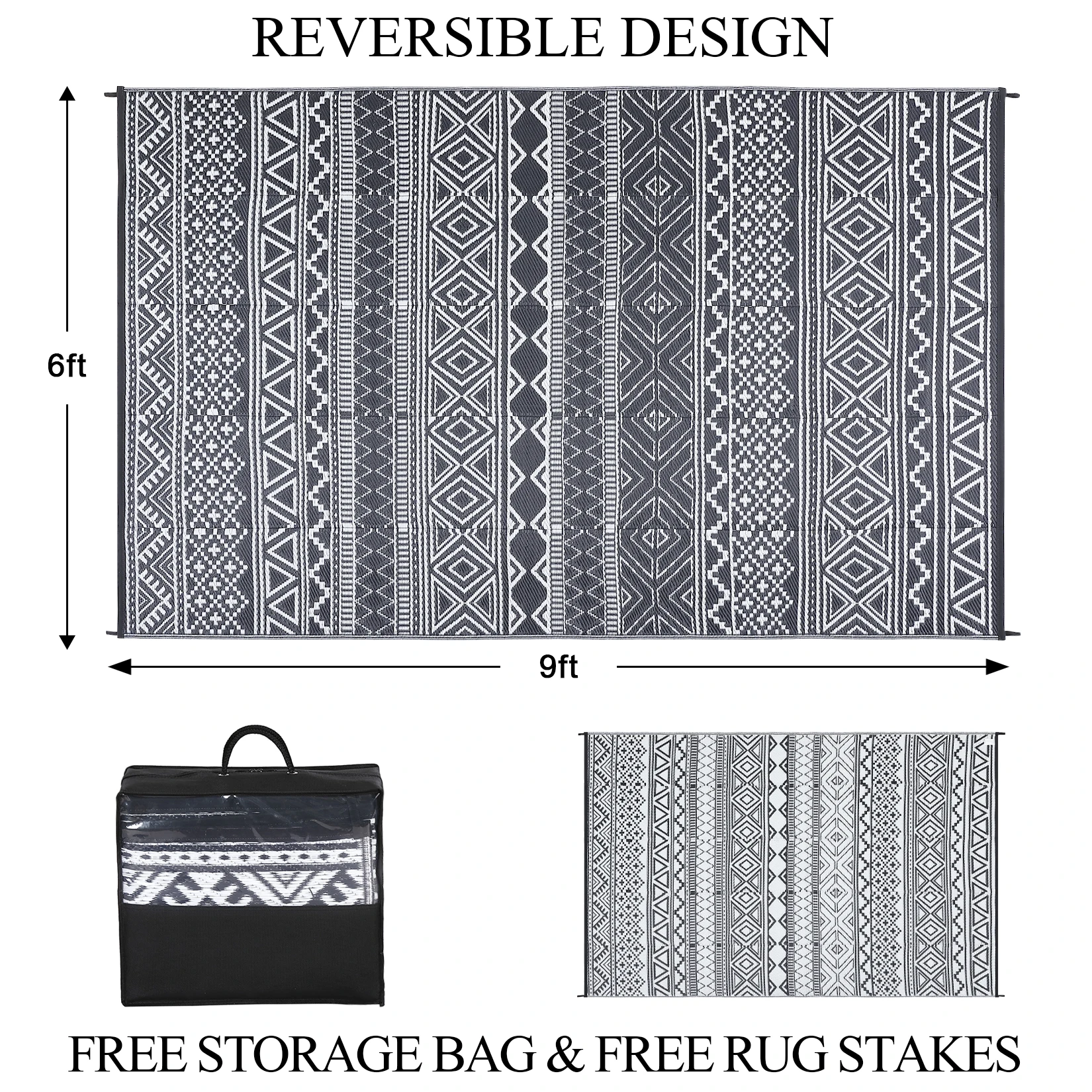 Outdoor Rug 5x8 Waterproof Reversible Patio Rug Outside Plastic RV Rug Boho Camping Rug for Camper Porch Balcony Backyard Picnic - Image 3