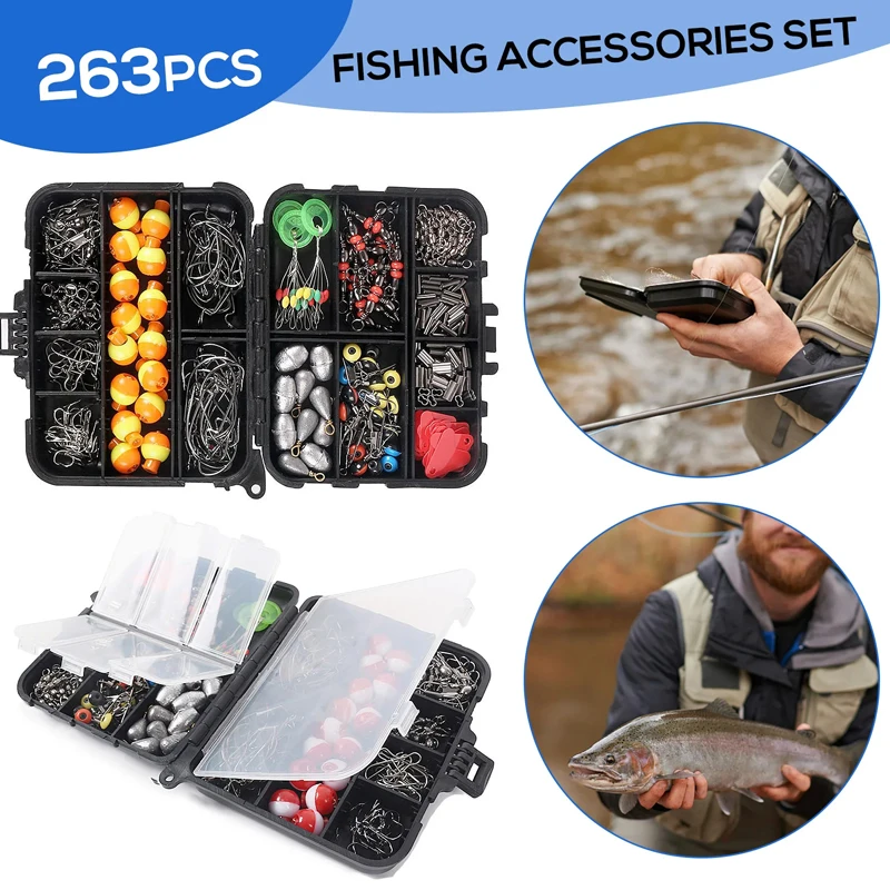 263pcs Outdoor Fishing Accessories Set With Tackle Box Including Plier Jig Hooks Sinker Weight Swivels Snaps Sinker Slides Kit - Image 4