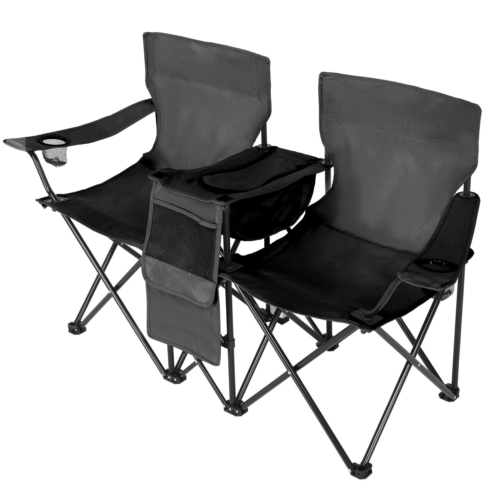 59*19.6*31in Portable Outdoor 2-Seat Folding Chair with Removable Sun Umbrella Black - Image 4