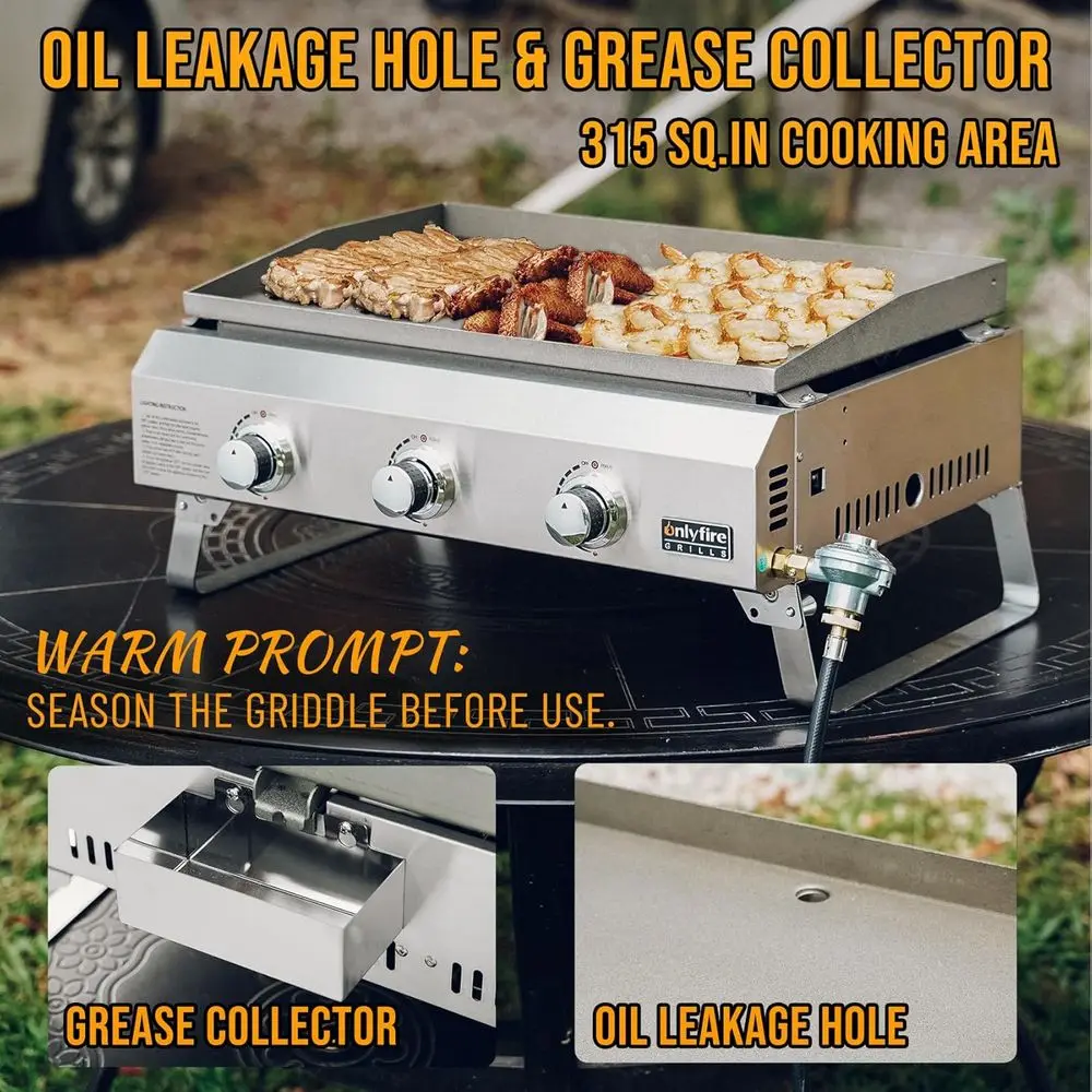 Portable 3-Burner Propane Gas Griddle with Foldable Legs, Stainless Steel Outdoor Cooking Flat Top Grill for Patio, Camping, and - Image 3