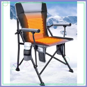 Heated Camping Chair with 3 Temperature Settings, Padded Seat & Back, Cup Holder and Storage Pockets for Outdoor Use