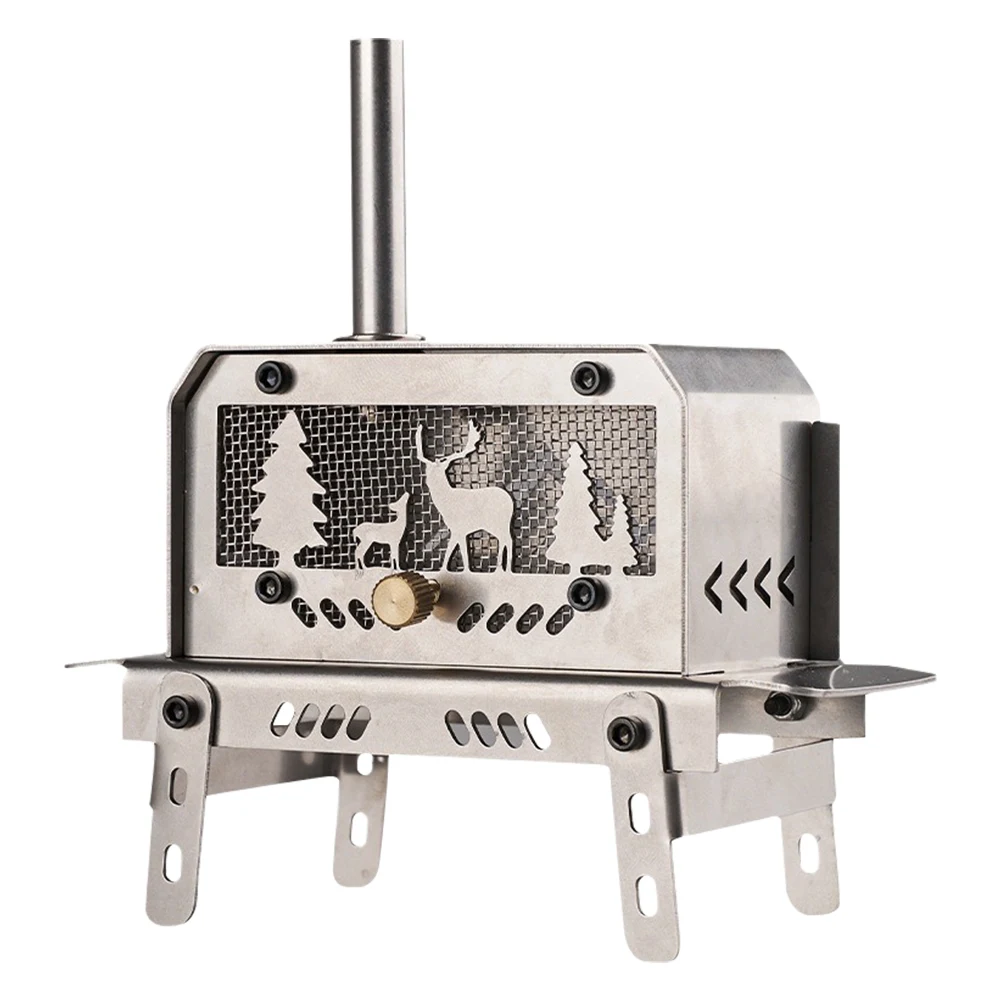 Outdoor Firewood Stove with Chimney Wood Burning Stove Stainless Steel Camping Wood Stove for Backpacking Fishing - Image 2