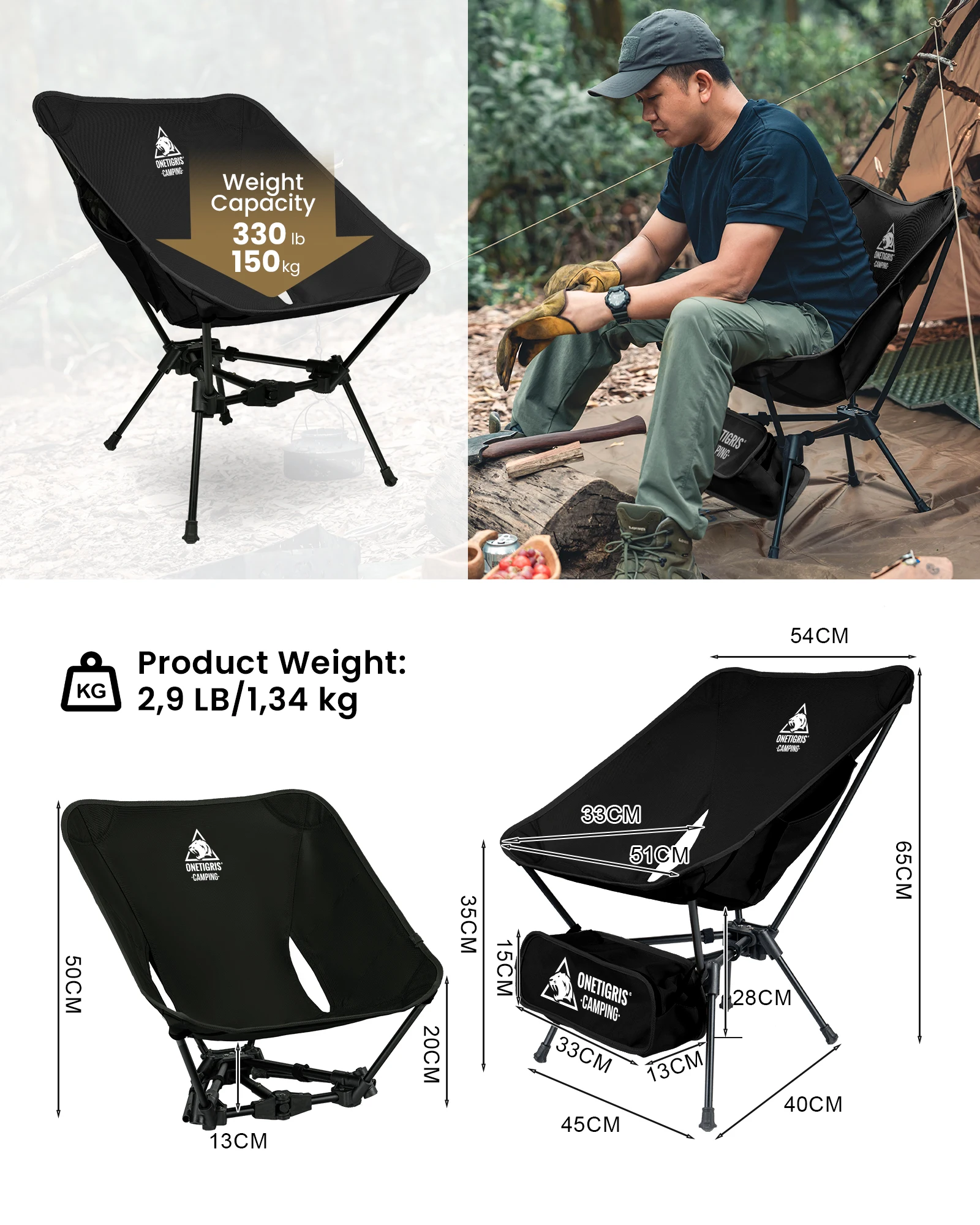OneTigris Tigerblade Camping Chair Foldable Outdoor Chair Triangle Framed Compact Portable Backpacking Hiking Chair - Image 7