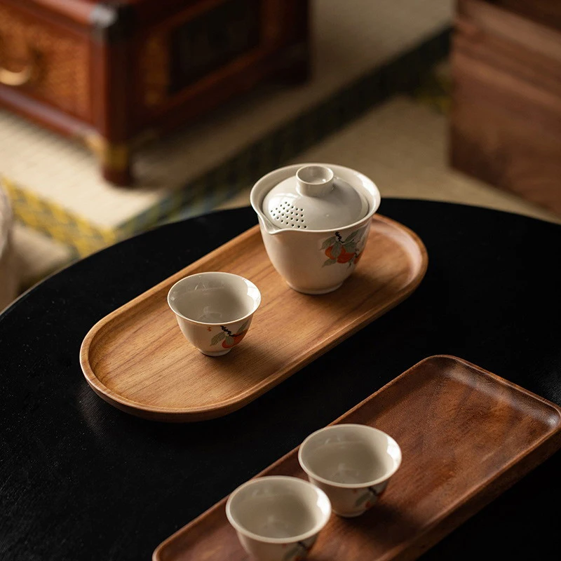 1PC Wooden Serving Trays Oval Wood Tray Platters for Serving Food Dishes Dinner Plates Solid Wood Round Dessert Plate - Image 4