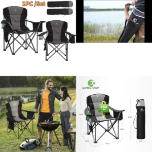 camping chair2 Pack Portable Camping Chairs Heavy Duty Foldable Outdoor Chair with Cup Holder Extra Large Seating for Hiking