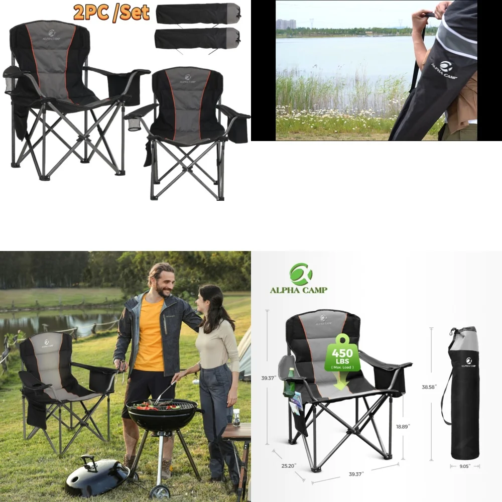 camping chair2 Pack Portable Camping Chairs Heavy Duty Foldable Outdoor Chair with Cup Holder Extra Large Seating for Hiking
