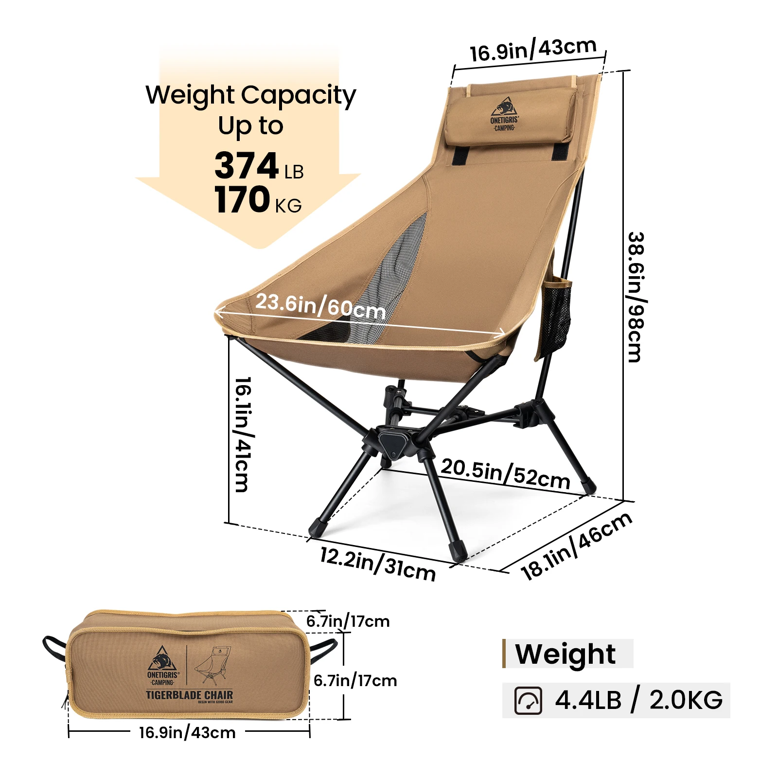 OneTigris Portable Tigerblade Camping Chairs Outdoor High Back Chair For Fishing Trekking BBQ Parties Gardening Indoor Use - Image 2