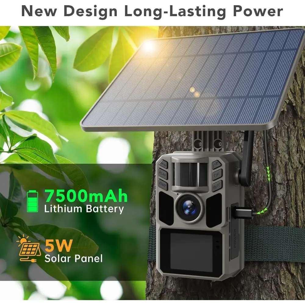 4G Solar Trail Camera with 48MP Photos, 4K Video, Night Vision, 7500mAh Battery for Wildlife Hunting and Scouting - Image 2