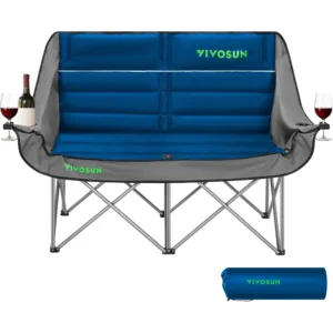 VIVOSUN Double Camping Chair, Fully Padded Folding Loveseat, Oversized Duo Chair with Cup & Wine Glass Holders, Pocket, Armrests