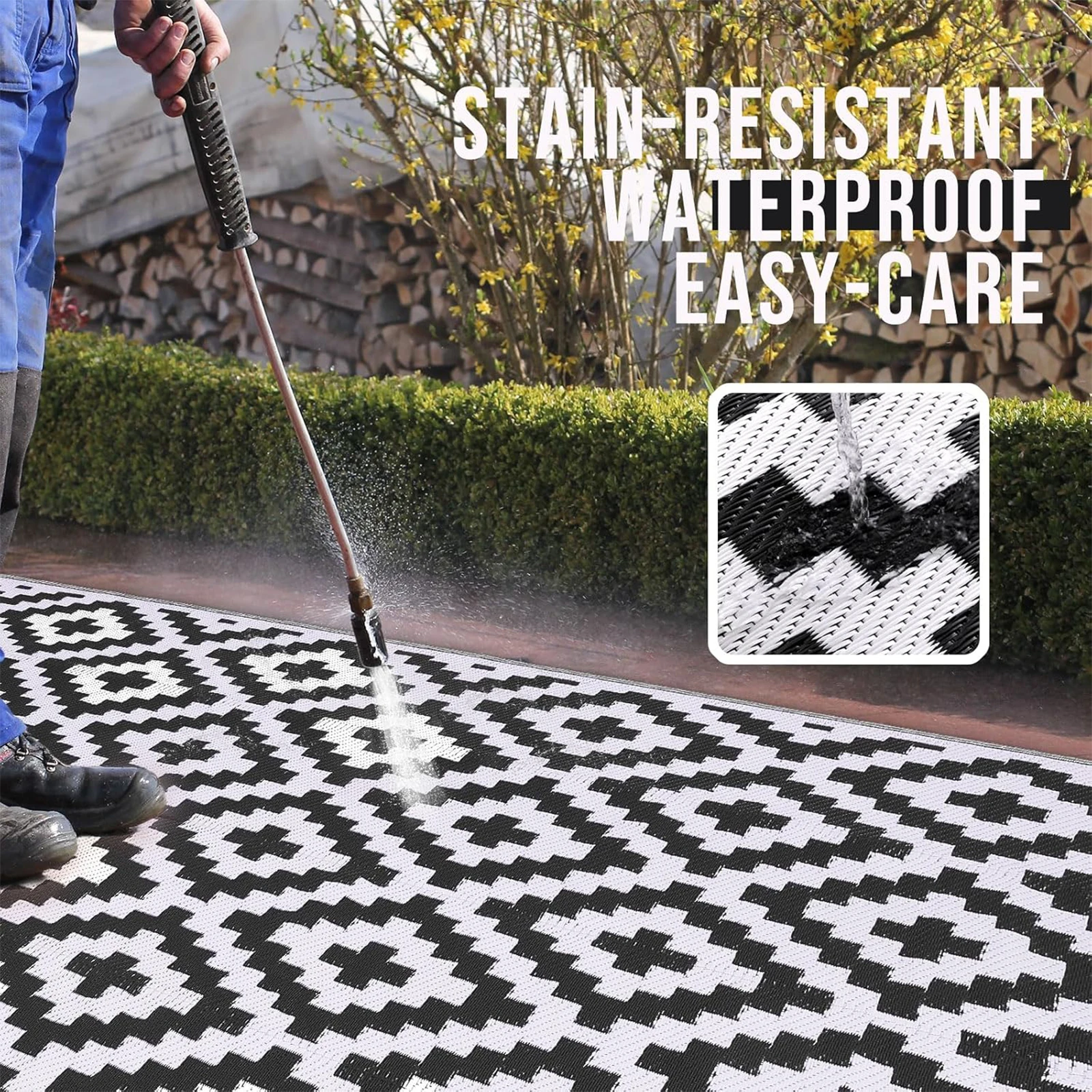 152x244CM Outdoor Rug for Patio Waterproof Anti-slip Plastic Straw Garden Mat Carpet UV Resistant Rugs for Camping Beach Picnic - Image 2