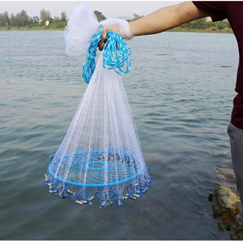 Lawaia Hand Cast Net Aluminum or Blue Plastic Ring Folding Network Steel Pendant Monofilament Nylon Fishing Line Fishnet - Image 3